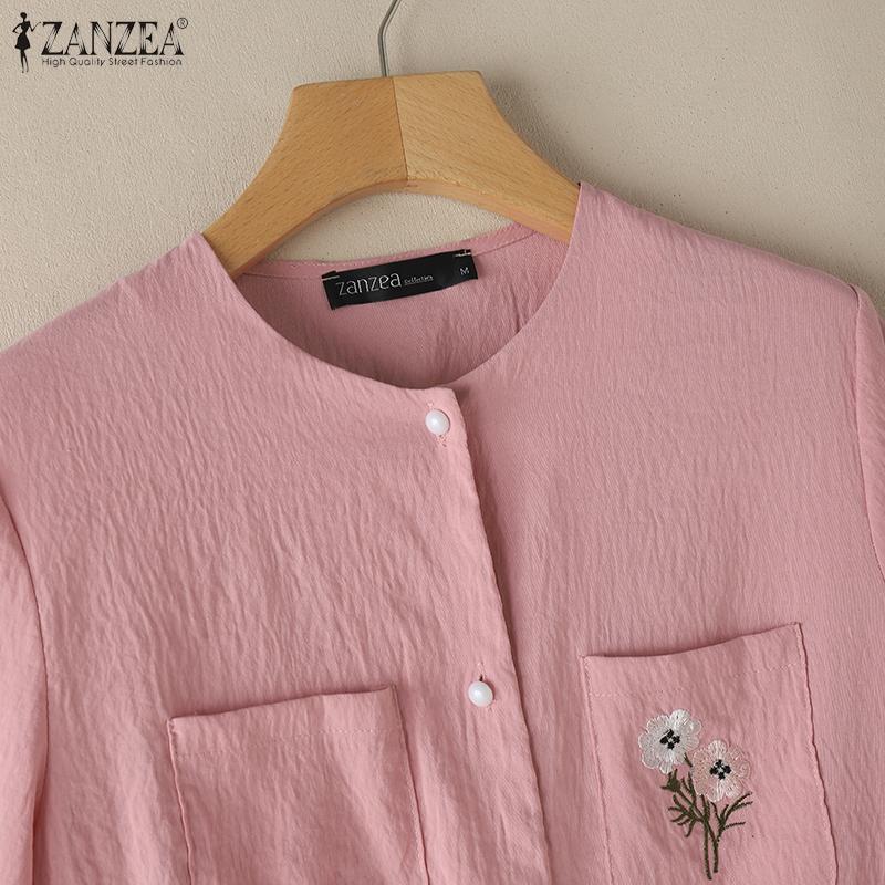 Floral Casual Zanzea Embroidery Women Round Neck Short Sleeve Blouse