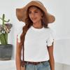 Spring Summer Ruffle Tank Top Sweet Round Neck Solid Color Women's Shirt Blouses