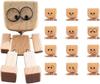Shaking Wooden Man Figurine Handmade Shaking Feet Wooden Car Dashboard Decorations with 12 Pcs Magnetic Expressions Creative Gifts
