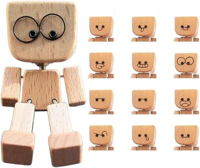 Деревянная фигурка трясущегося человечка ручной работы, трясущиеся ноги, деревянные украшения на приборную панель автомобиля, с 12 шт. магнитных выражений, креативные подарки