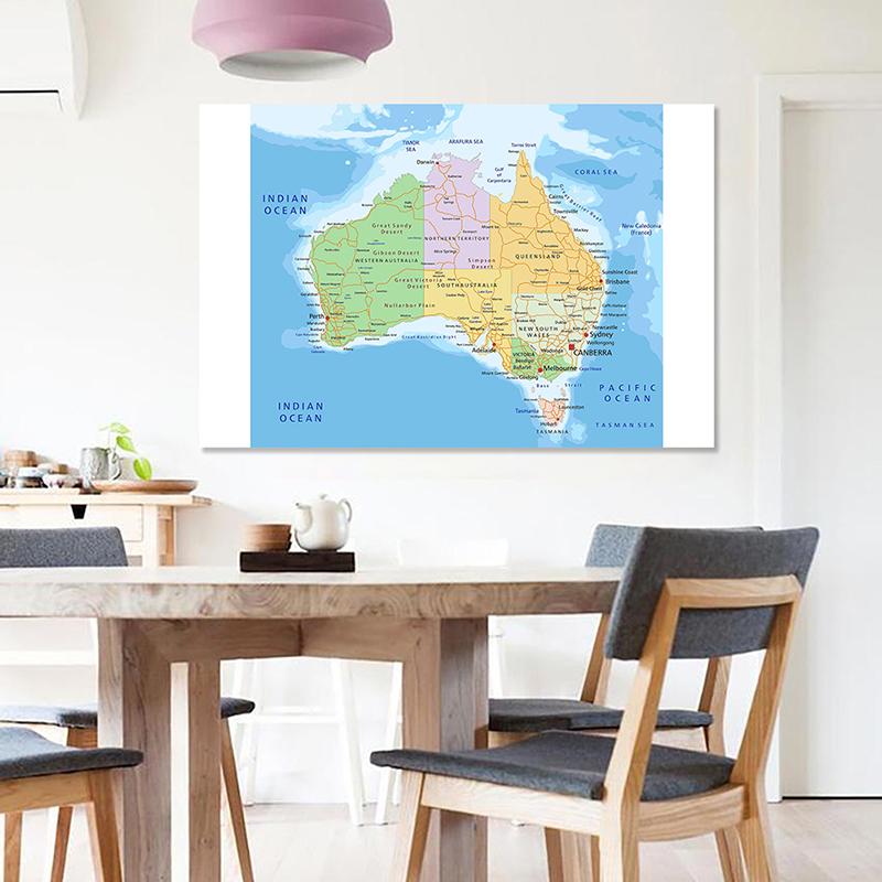 Английская серия карт Карта Австралии Линейная карта Холст Картина Гостиная Украшение дома Детские школьные принадлежности