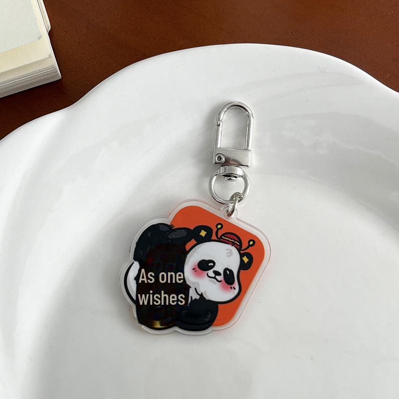 Cartoon Panda Keychain: Cute Acrylic Pendant for School Bags