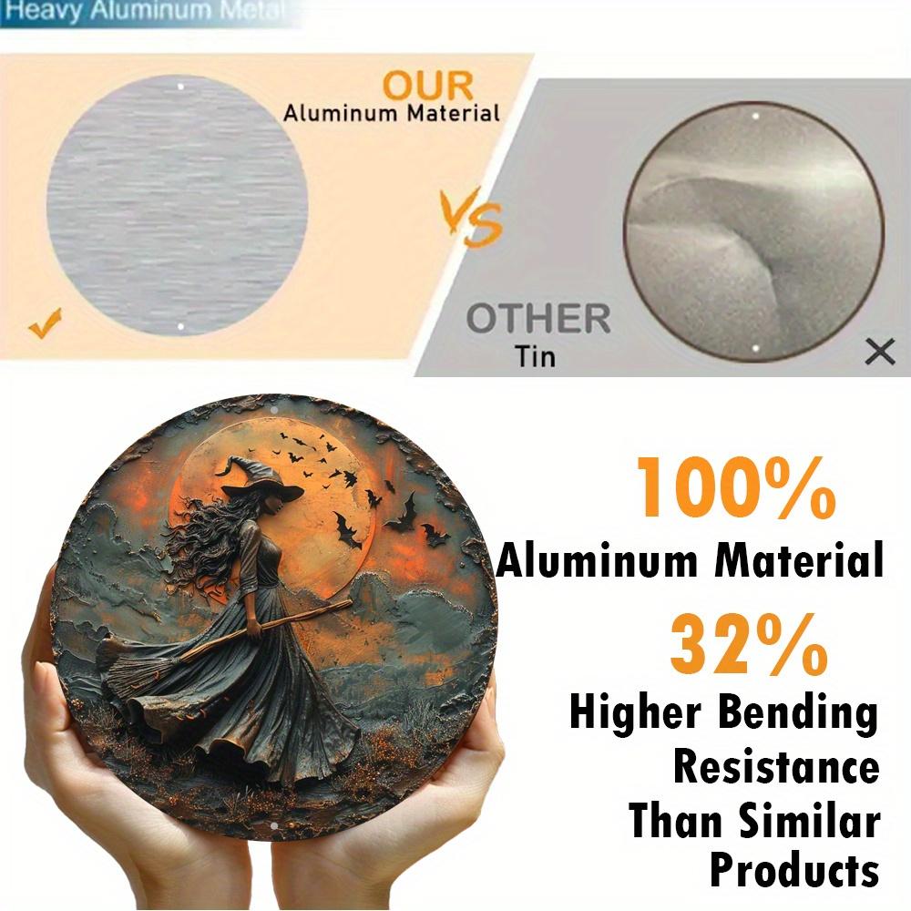1pc 8x8 Inch Round Aluminum Flat Signunique 2D Gothic Witch Theme Decoration Is Suitable for Artistic Decoration of Office and Family Door Wall.