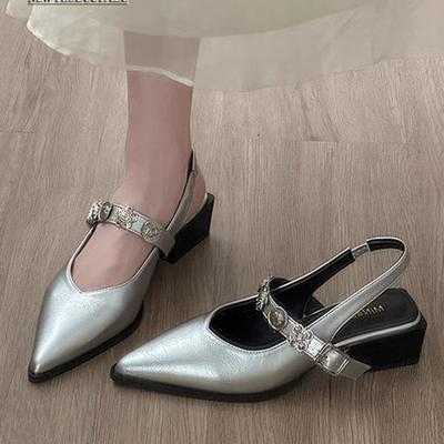 Темпераментные остроносые сандалии женские для улицы лето новые с открытым носком для работы металлическая пряжка-одна полоска Мэри Джейн сандалии