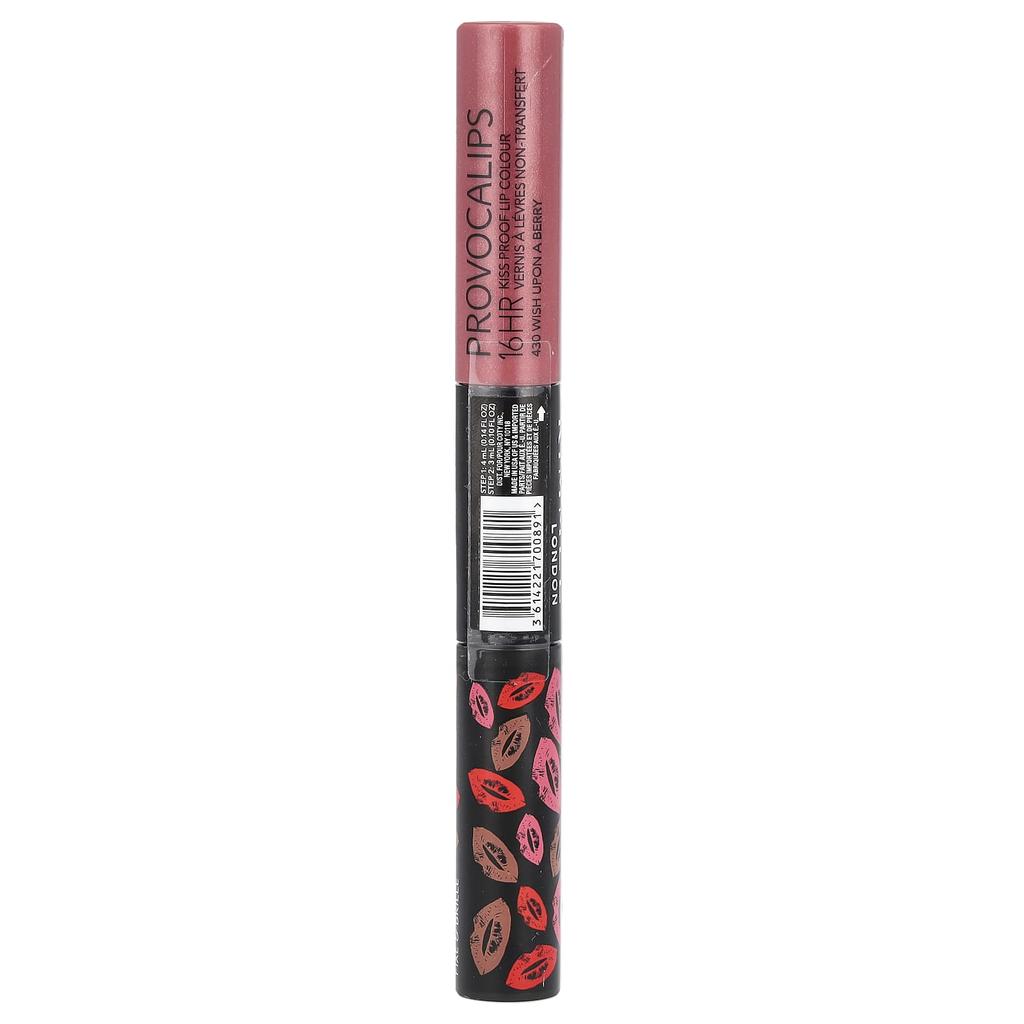 Rimmel London Provocalips, 16-Hour Kiss Proof Lip Color, 430 Wish Upon a Berry, 4 Ml (0.14 Fl Oz)/3 Ml (0.1 Fl Oz)