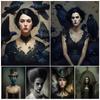 Victorian Gothic Black Crow Witch And Skeleton Portrait Vintage Wall Art Dark Fantasy Witch Vampire Aesthetic Art Poster Print No Frame