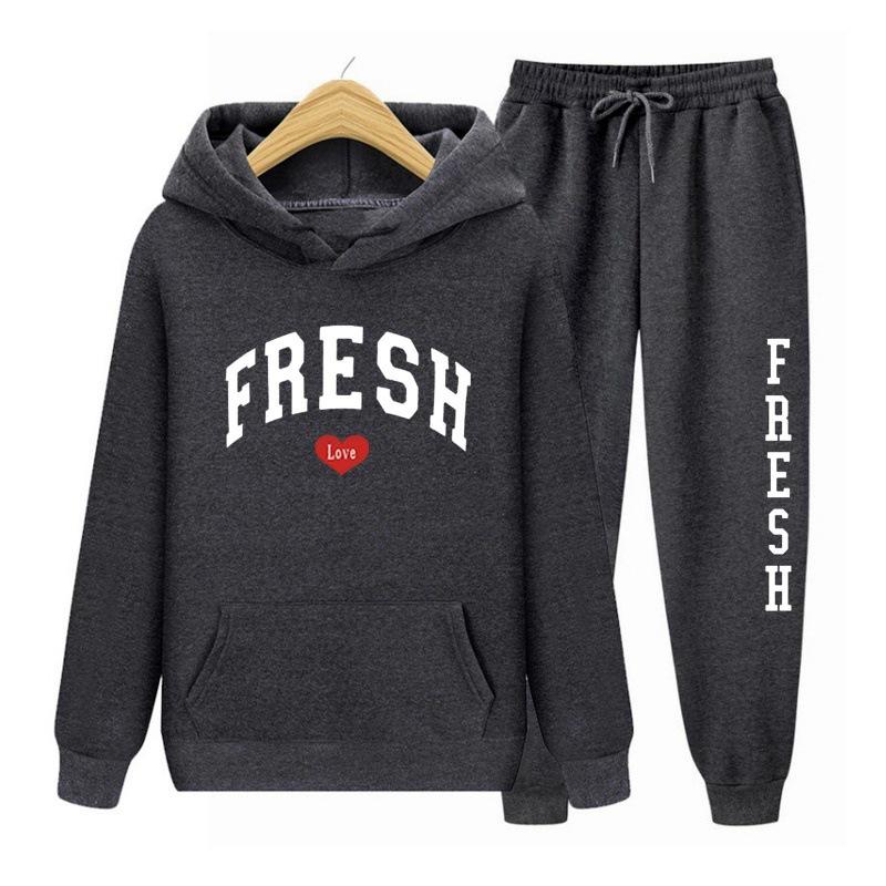 Модный классический узор с буквенным принтом FRESH LOVE, модный спортивный свитшот с принтом, осень/зима, теплая толстовка с начесом, пальто, повседневный комплект