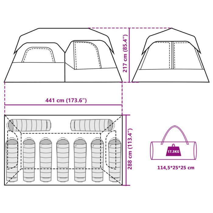 VidaXL Camping Tent with LED Light 9 Persons, Shade Tent with Bag, Portable Awning with Side Walls, Grey 94312