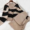 2pcs/set Women Winter Tracksuit 2 Piece Pant Suits Knitted Striped Sweater Top and Pants 2 Piece Set Outwear Outfits