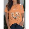 Летний топ с круглым вырезом, 3D цветочным принтом и графикой велосипеда, модная повседневная женская футболка с короткими рукавами