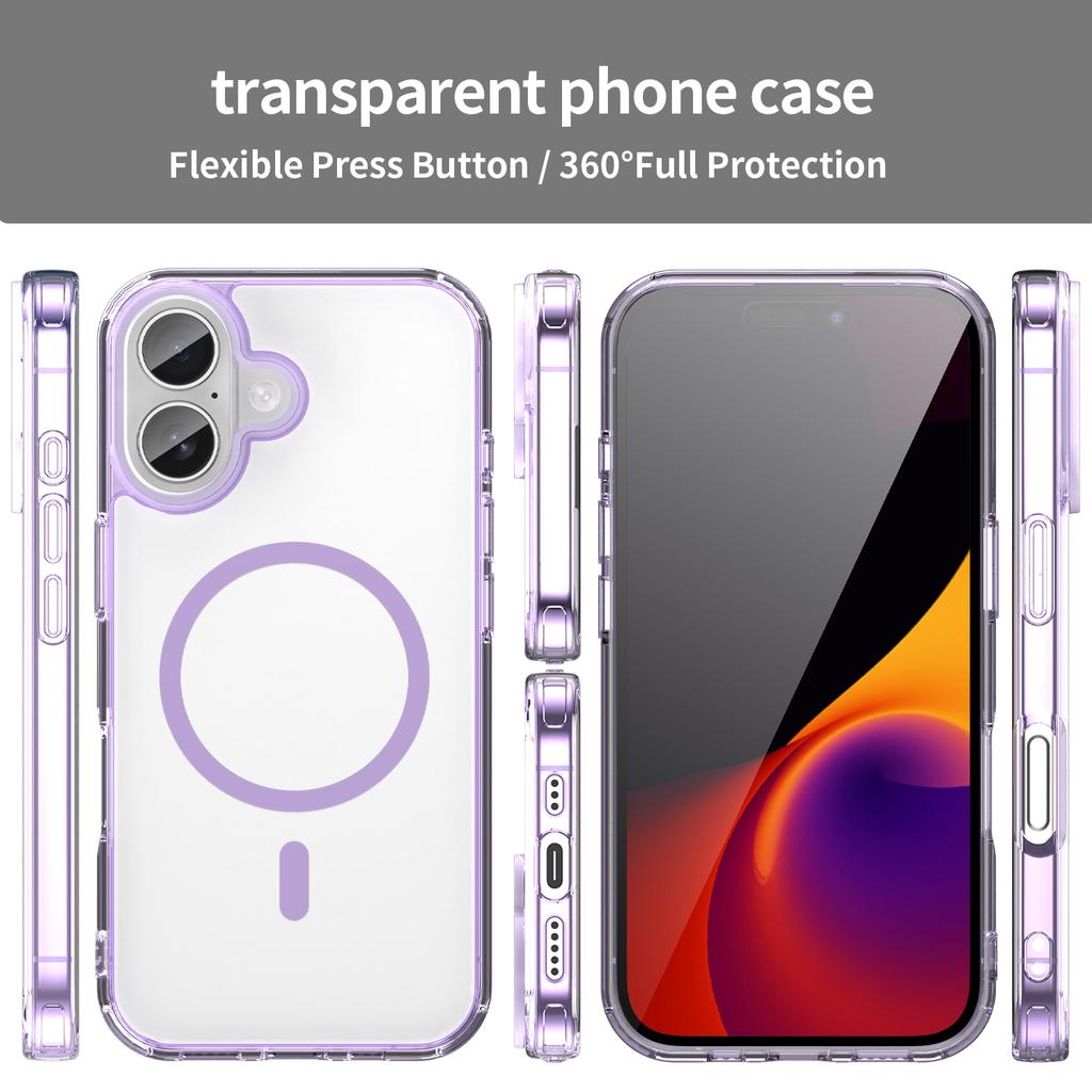For iPhone 16 Phone Case, Magnetic Shockproof Transparent Cover for iPhone 16
