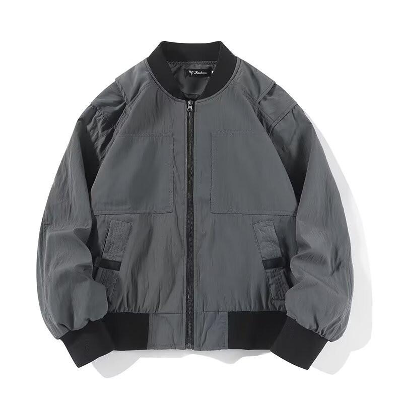 Unisex Oversized Streetwear Bomber Jacket Fall Casual Outerwear With Side Pockets