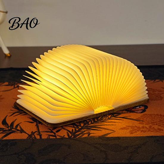 Magnetic Refrigerator Magnet Light Portable LED Book Light, Wooden Foldable Night Lamp with Stepless Dimming, Creative Gift for Women USB Rechargeable