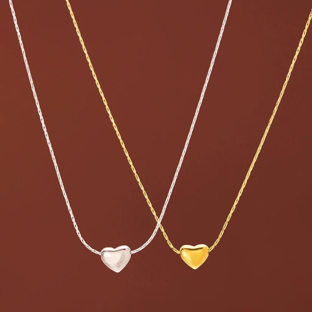Waterproof Stainless Steel Mini Small Heart Pendant Necklace for Women Girls Vintage Collar Clavicle Chain Jewelry Birthday Gift