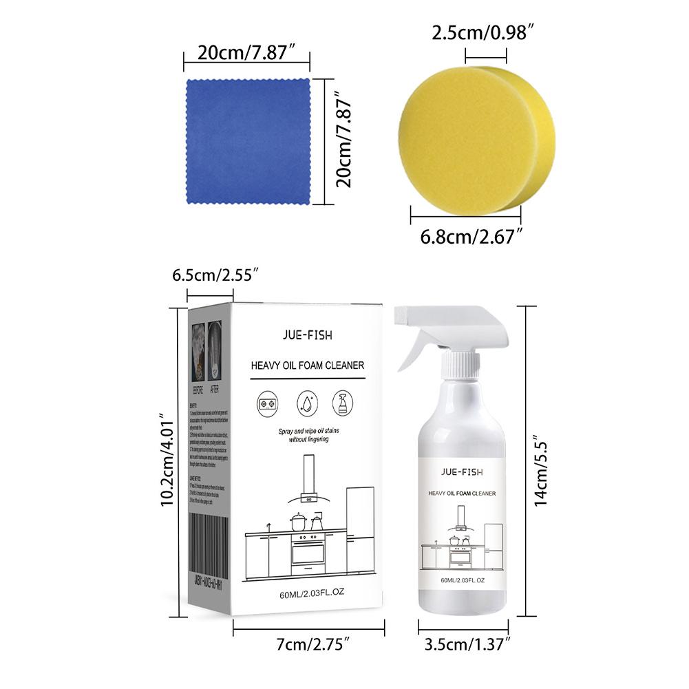60ml Splash Foam Spray Multipurpose Heavy Oil Foam Cleaner with Sponge & Cloth Grease Cleaner Kitchen Oven Grills Cleaner