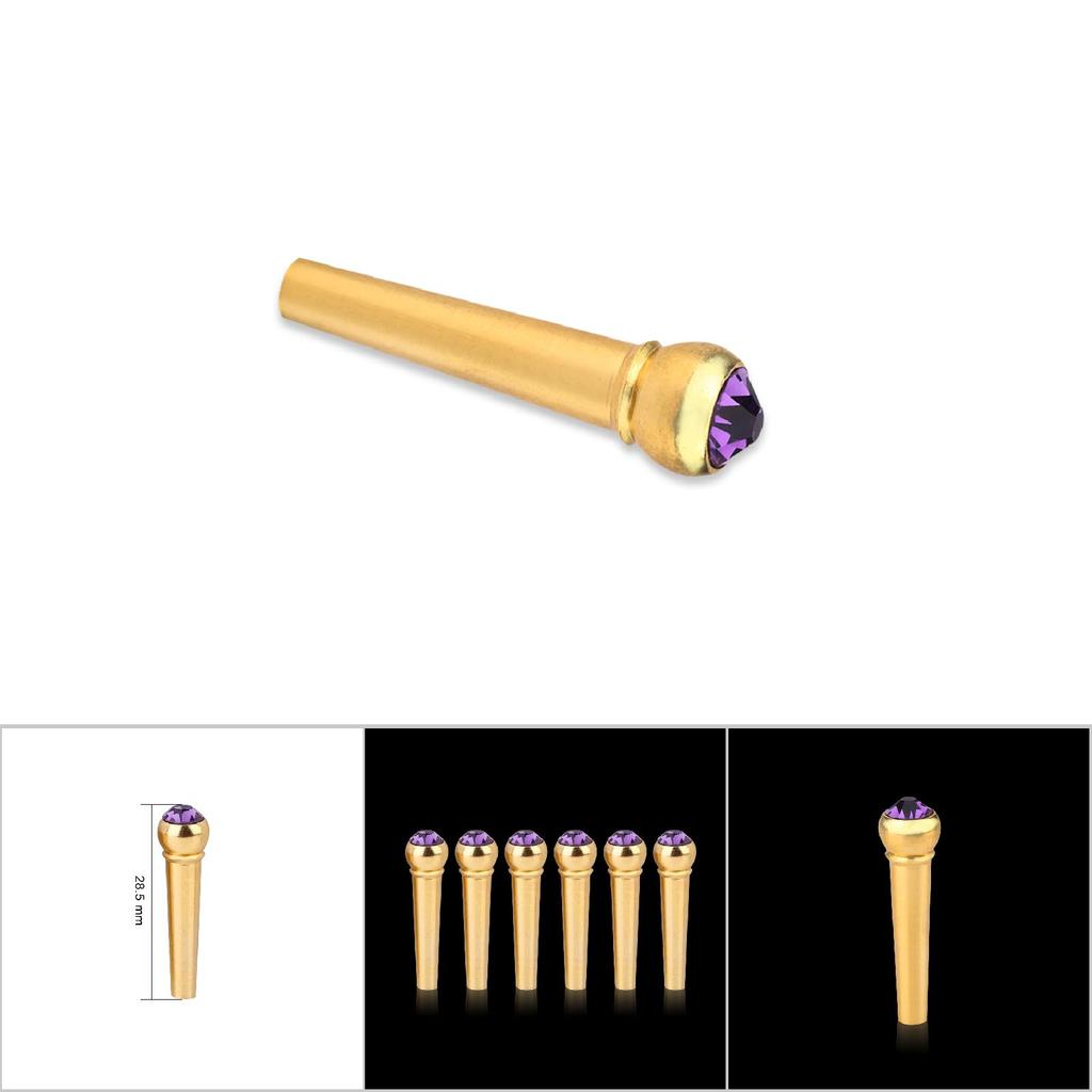 6 шт. латунных штифтов для гитарного бриджа с декором в виде хрустальных точек, фиолетовые детали музыкальных инструментов
