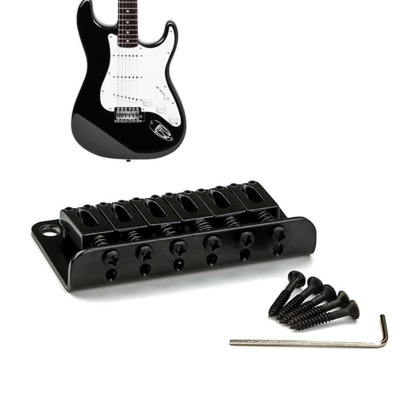 6 String Electric Guitar Bridge with Screws & Wrench Fixed Hardtail Bridge Saddle Guitar Replacement Part Easy to Use