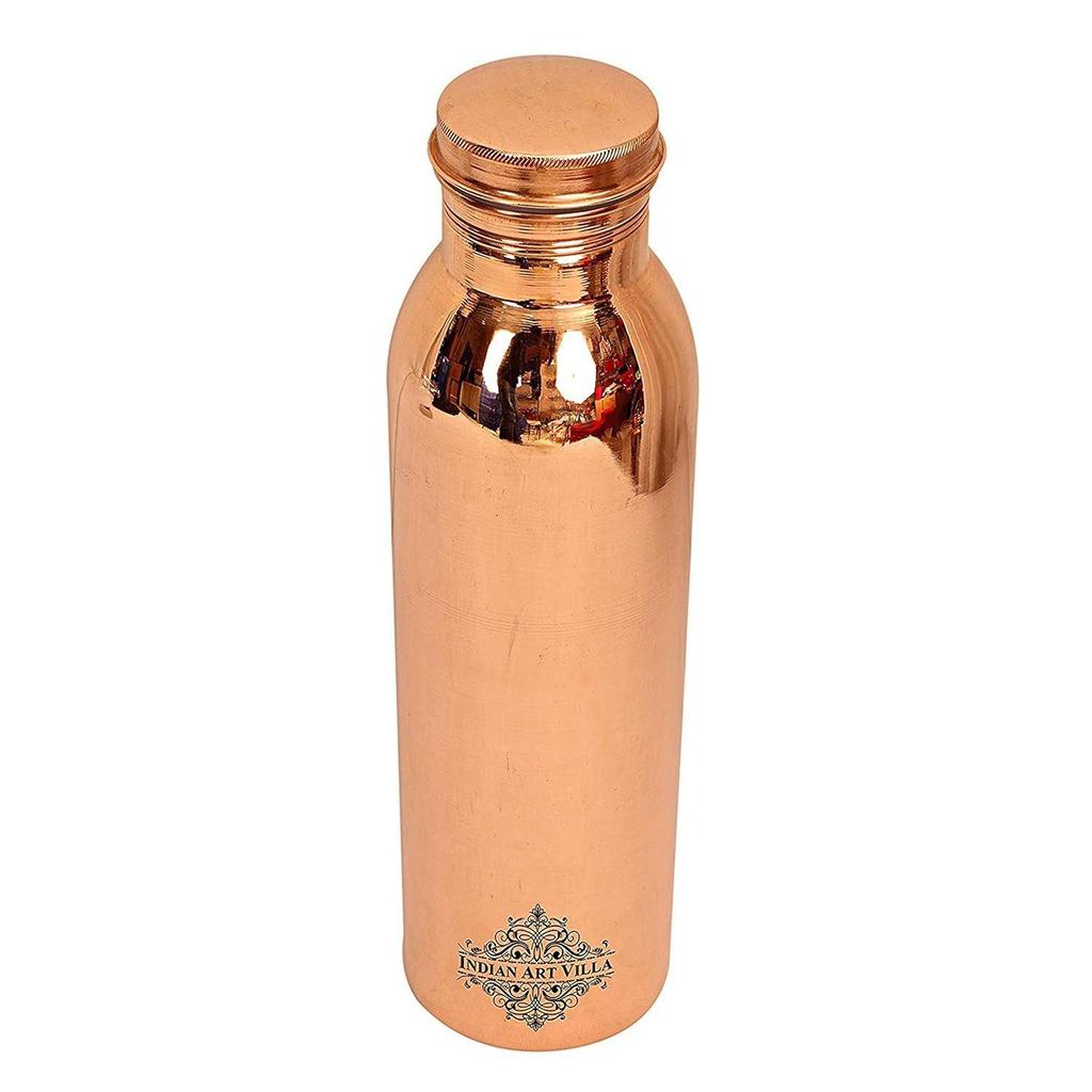 Подарочный набор медной посуды простого дизайна с глянцевой отделкой 1 бутылка и 2 стакана с подарочной коробкой, подарочный товар на Дивали, бутылка - 750 мл и стакан - 300 мл