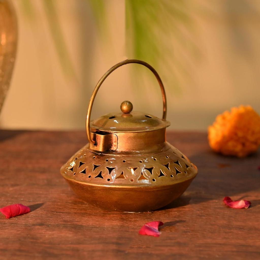 Iron Degchi Dhoop Holder and Antique Items Tealight Candle Holder, Elegant Metal Degchi Handi Candle Holder for Home Decor
