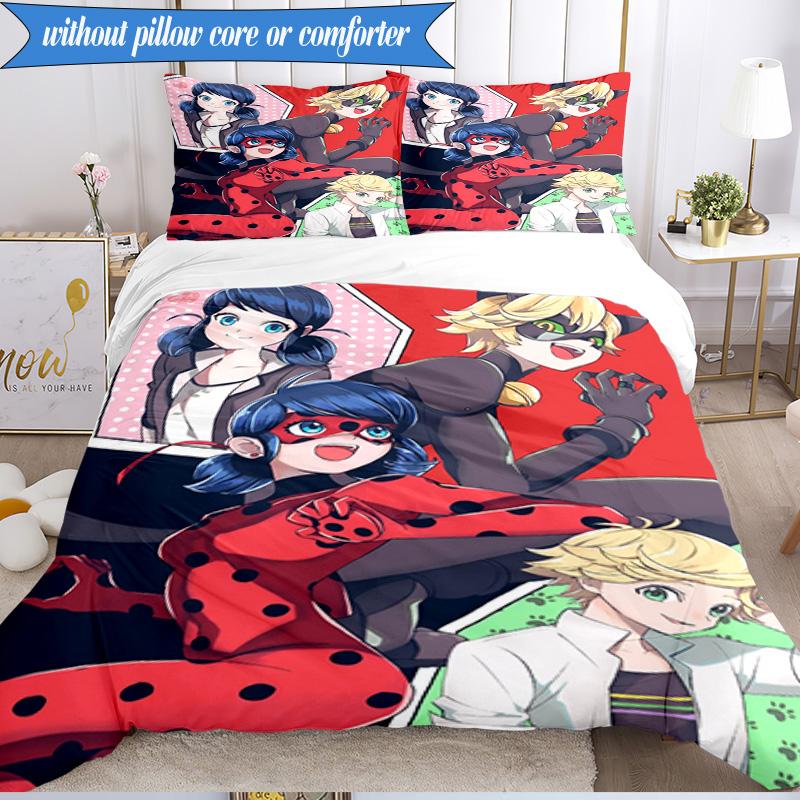 3PCS Mira-culous Adventures Bedding Set,Including 1pc Duvet Cover And 2pcs Pillowcases Perfect for Bedroom, Dormitory, Fan Christmas gift