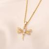 1 Piece Cute Dragonfly Zirconia Pendant Necklaces for Women Gold Color Stainless Steel Necklace Jewelry Party Accessories