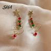 Shiny Statement Earrings 1 Pair Christmas Dangle for Women, Glitter Star Spiral Faux Red Green Crystal Beads Tree Shaped Earrings, Sparkly Festival