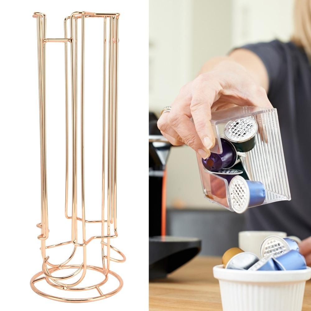 18PCS Capacity Coffee Capsule Holder Gold Finish Coffee Capsule Stand Pod Holder Kitchen Counter
