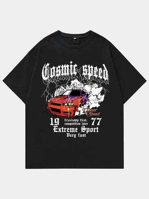 Cosmic Speed Extreme Sport Racing On The Mountain Мужская футболка Футболка из хлопка Повседневная дышащая одежда большого размера с коротким рукавом