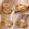 Нержавеющая сталь овальные полые циркониевые открытые кольца для женщин золотого цвета модное свадебное эстетическое кольцо летние ювелирные изделия аксессуары BFF