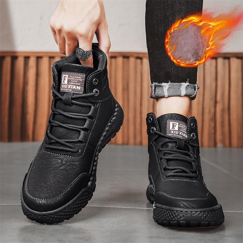 Men's Retro Leisure Shoes Autumn/ Winter Cow Split Leather Men Boots Comfortable Motorcycle Boots Winter Boots