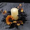 Halloween Candle Ring Garland 10 Inch Artificial Leaves Sunflower Maple Leaf Wreath for Pillar Candle Holder Wedding Home Tabletop Decoration