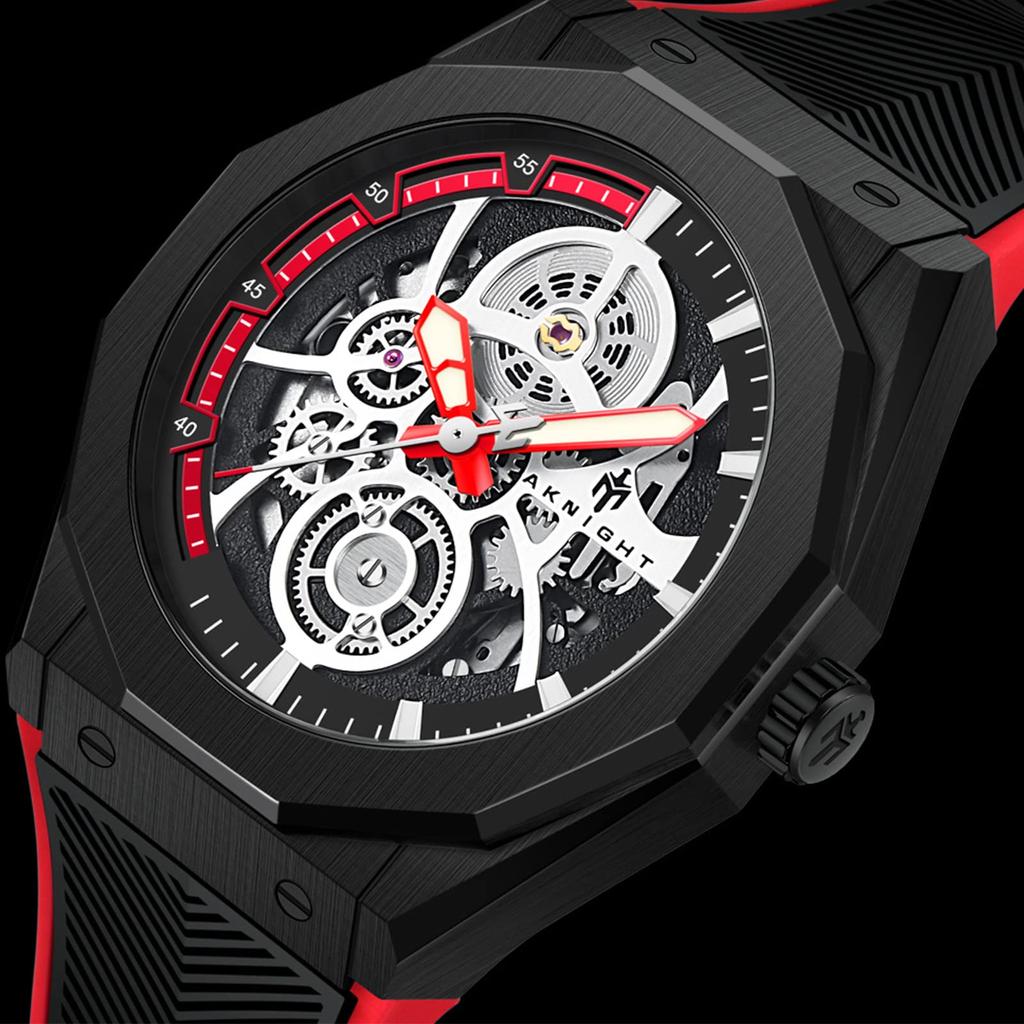 Механические часы Водонепроницаемые 100 м Автоматические часы Скелетон Крутые Стильные наручные часы Роскошные водонепроницаемые светящиеся часы AKNIGHT Мужские мужские