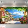 2D plane, 1 piece of balcony backdrop for a Mediterranean coastal town, suitable for party decoration and Greek-themed parties