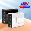 Phone Charging Adapter Type-C USB 4 Ports Fast Charging 45W High Power Output with Digital Display