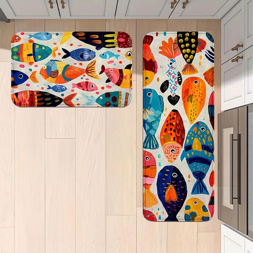 Cartoon Fish Slowly Swimming Carpet Soft Floor Mat Doormat Kitchen Rug Soft Living Room Carpet Rug For Bedroom Home Decor