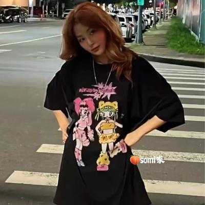 Somi Home Южная Корея Niceghostclub Soulpusssycat Футболка с коротким рукавом Имбирь Шици Линь Налян Та же модель Лето Оверсайз