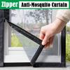 Indoor Insect Fly Mosquito Window Screen with Zipper Self-Adhesive Against Mosquitoes Door Window Screening Privacy Mesh