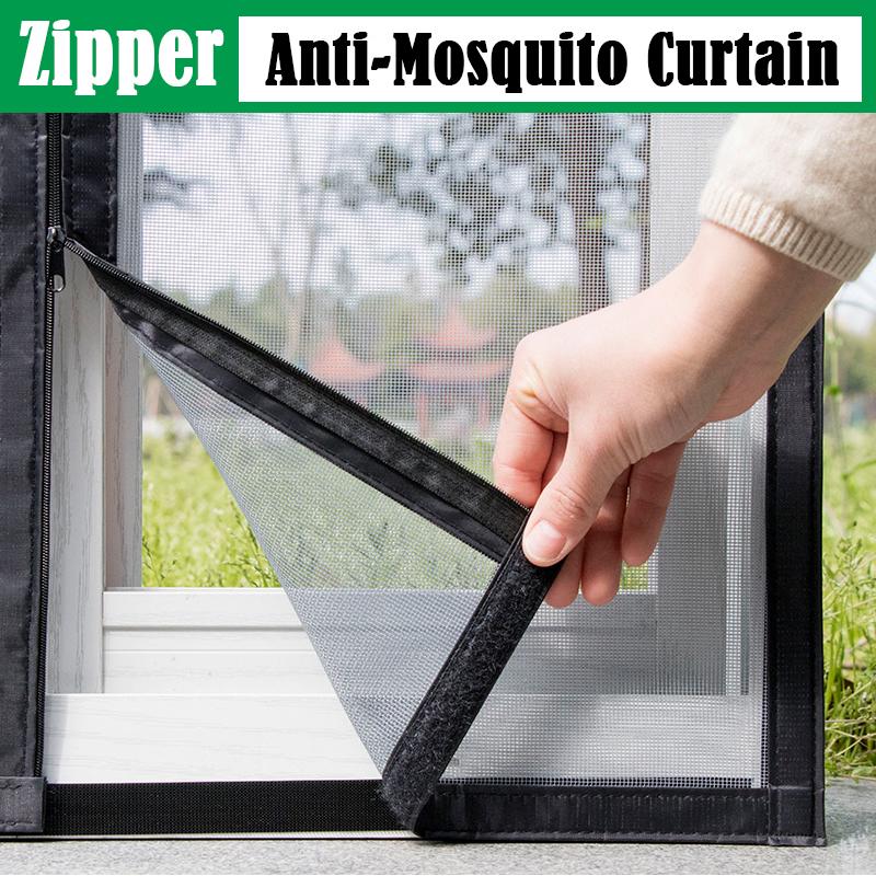 Indoor Insect Fly Mosquito Window Screen with Zipper Self-Adhesive Against Mosquitoes Door Window Screening Privacy Mesh
