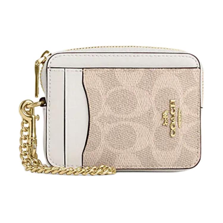 New COACH Zip Top Card Case Artificial Leather With Recycled Leather Card Holder Women's Sand Yellow & Chalk White CW883-IMXDM