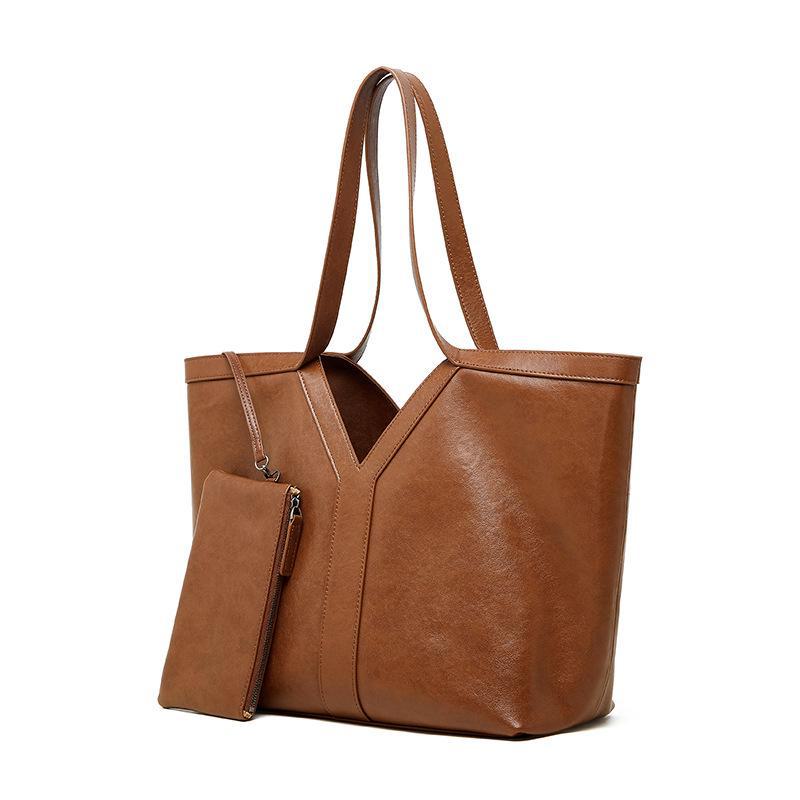2024 Autumn Korean-Style Genuine Leather Women's Tote and Shoulder Bag, Large Capacity Cowhide Handbag.