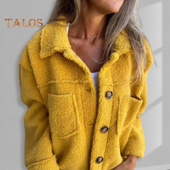 Winter Women Jacket with Double Pockets Thick Fleece Button Closure Cardigan Long Sleeves Warm Windproof Heat Retention Outdoor Coat