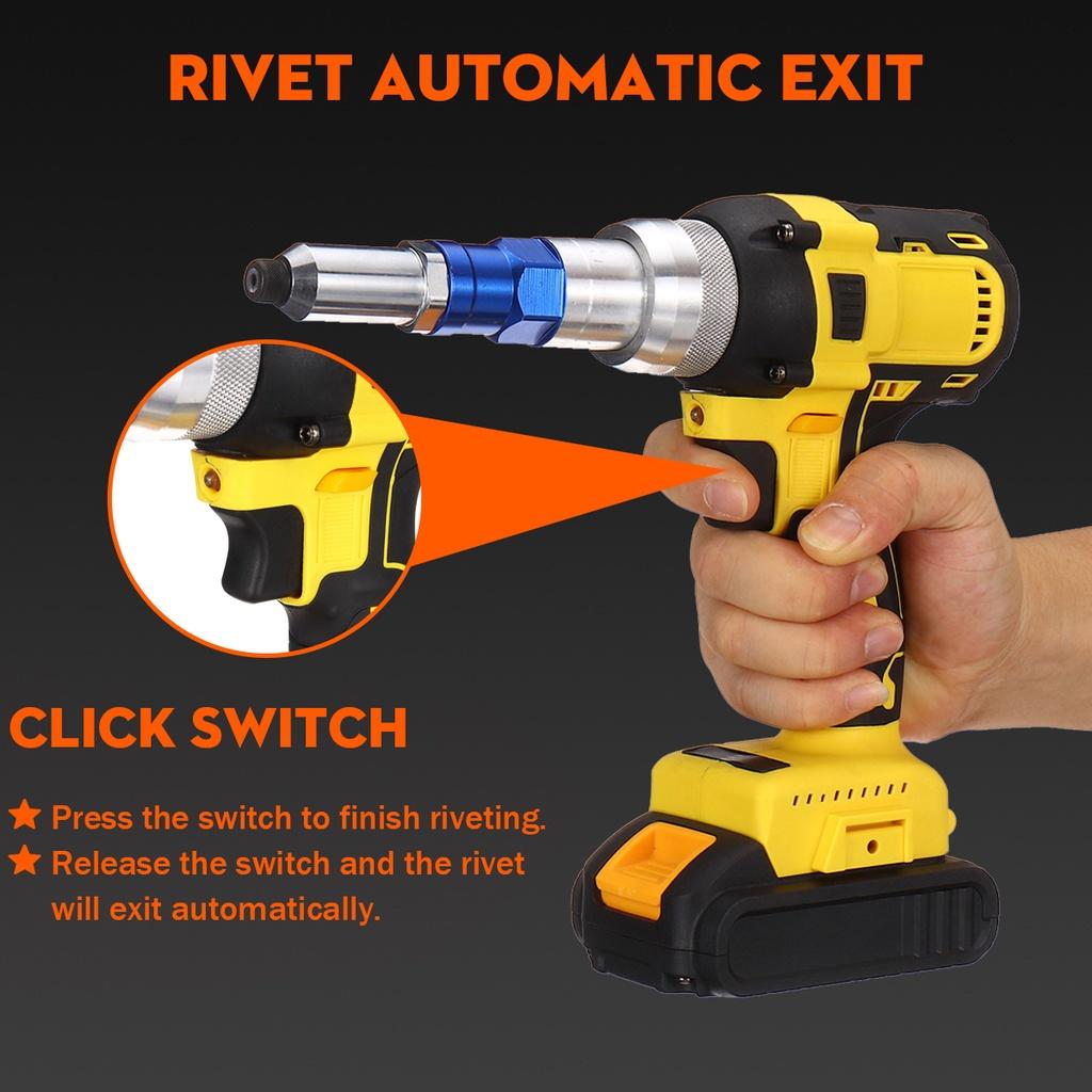2.4-4.8mm Cordless Electric Rivet Nut Drill Insert Nut Pull Riveting Tool  With LED Light Battery 18V