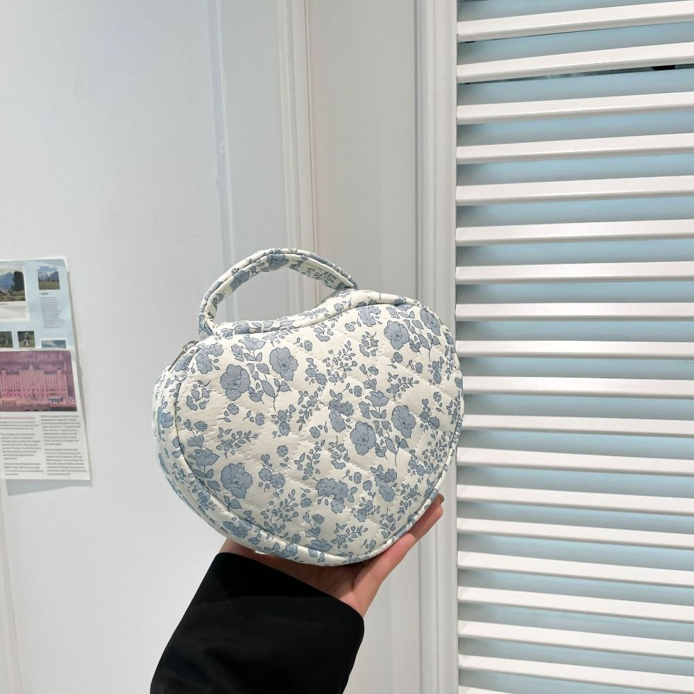 Cute Design Handheld Cosmetic Bag Quilting Cotton Floral Pattern Toiletry Bags Large Capacity Zipper Makeup Bag Handbag Storage