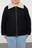 Women's Plus Size Coat Black Regular Fit Wool Blend Cashmere Coat with Plush Detail On the Collar
