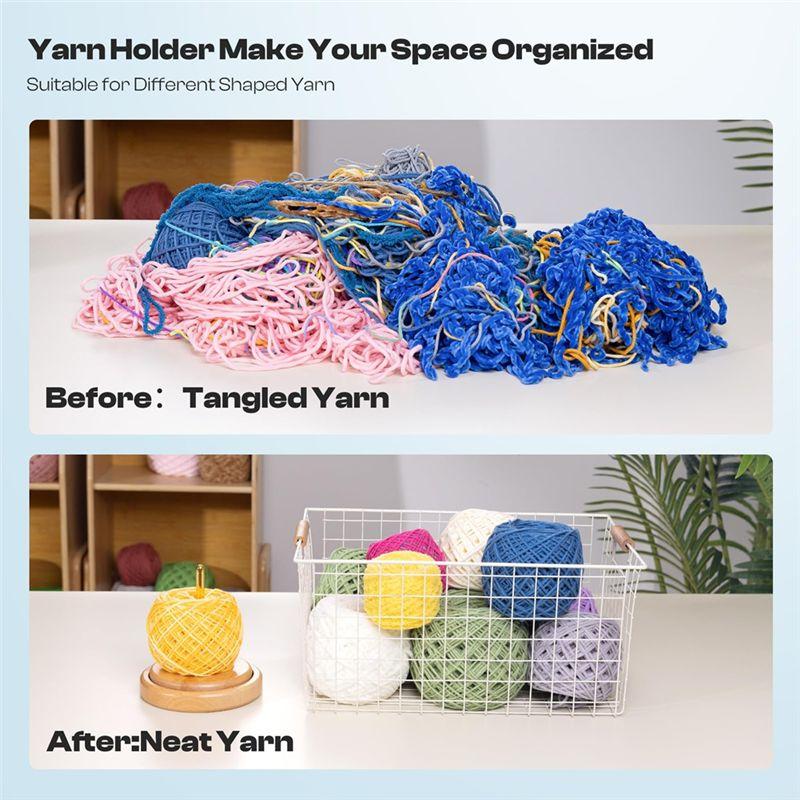 AEE4-Wooden Yarn Holder For Knitting And Crocheting,Easy Install And Operate Yarn Spinner Holder, Spinner With Yarn Storage