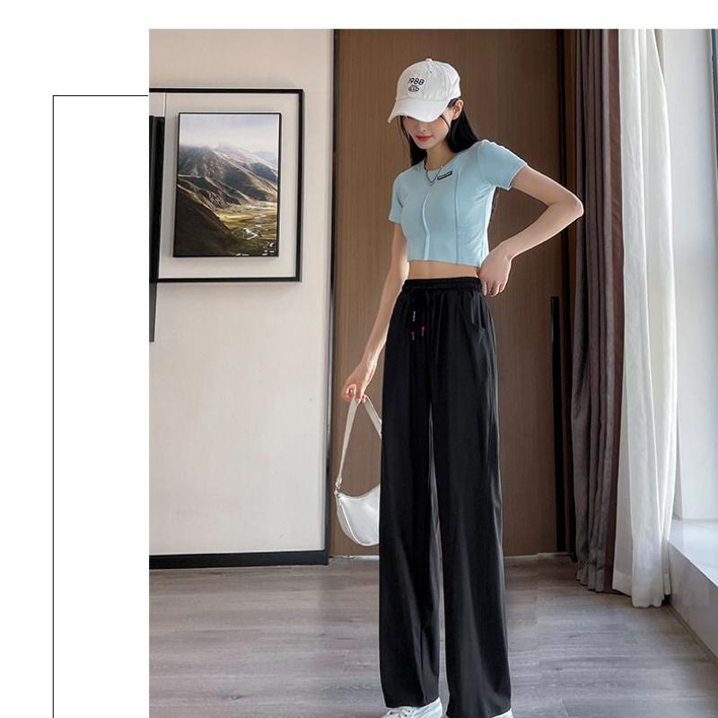 Wide-legged Pants Women's Summer Thin Section Sun Protection Casual Pants Ice Silk Sports Straight High Waist Draped Quick Dry Pants