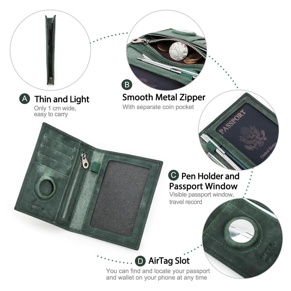 CONTACT'S Genuine Leather Passport Wallet Business Credit Card Holder Anti-lost Travel Purse