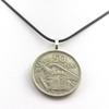 Stones and Minerals. Spain 50 Pesetas Franco Coin Necklace. Black Cord.