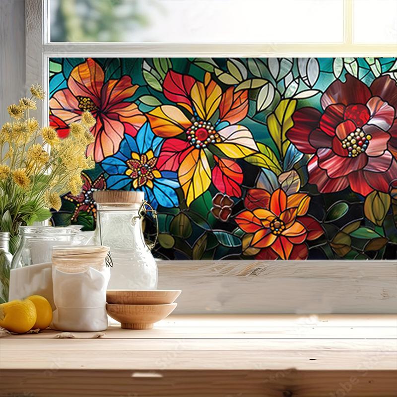 Антистатическая пленка для окон Защита конфиденциальности Многоразовая цветочная стеклянная пленка Защита от ультрафиолета Декоративная наклейка на окно Украшение дома