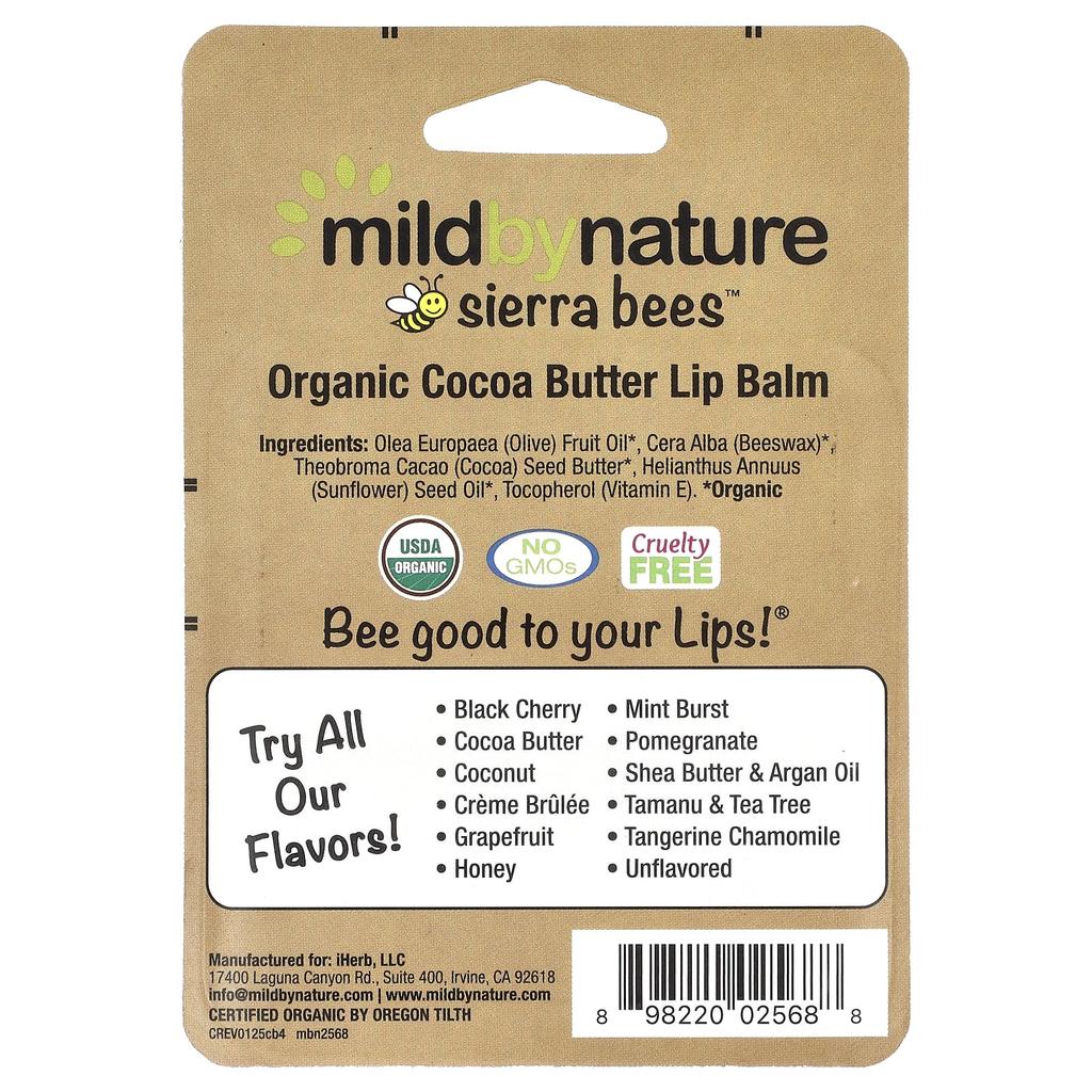 Mild By Nature Sierra Bees™, Органический бальзам для губ, Масло какао, 4 шт., 4,25 г (0,15 унции) Каждый